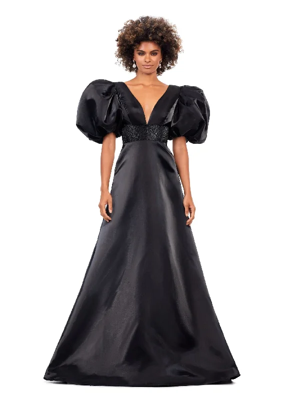 Ashley Lauren 11378 A-Line Evening Gown with Oversized Puff Sleeves Long Prom Formal Pageant