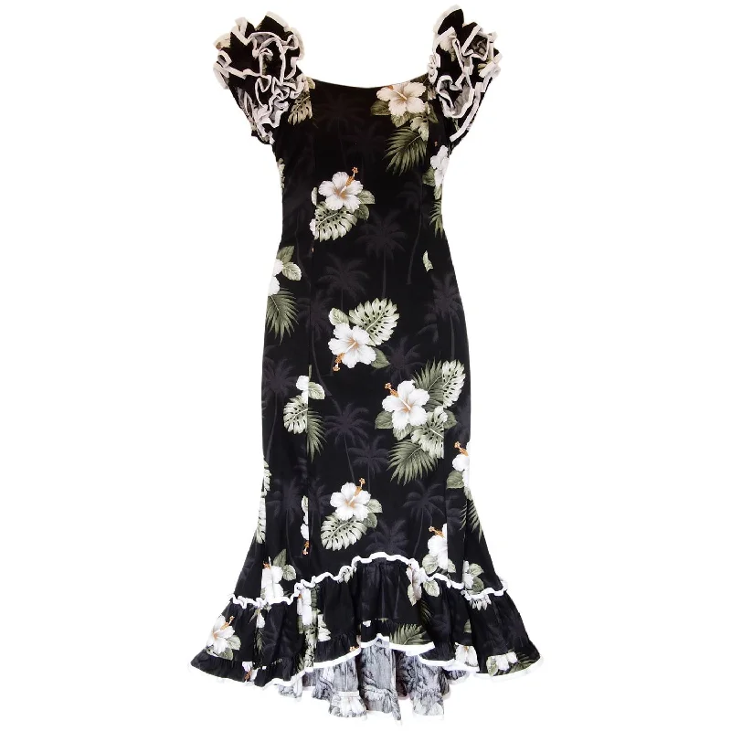Blackberry Black Hawaiian Meaaloha Muumuu Dress with Sleeves