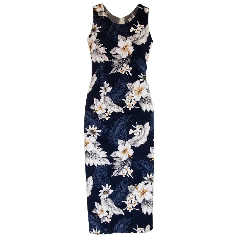 Blueberry Navy Long Hawaiian Tank Dress