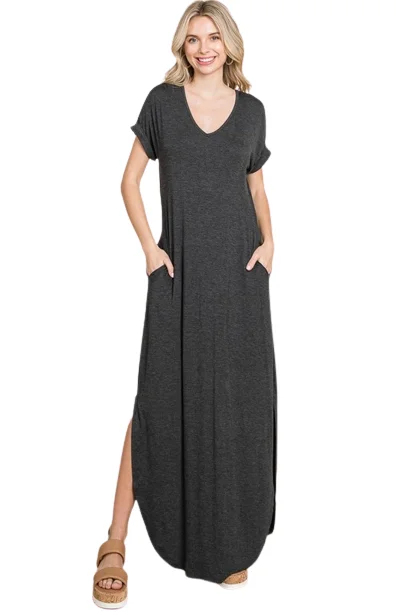 Charcoal 2 Tone V Neck Sheath Round Bottom Dress - Pack of 6