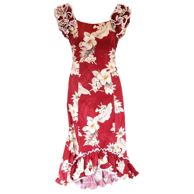 Chili Red Hawaiian Meaaloha Muumuu Dress with Sleeves