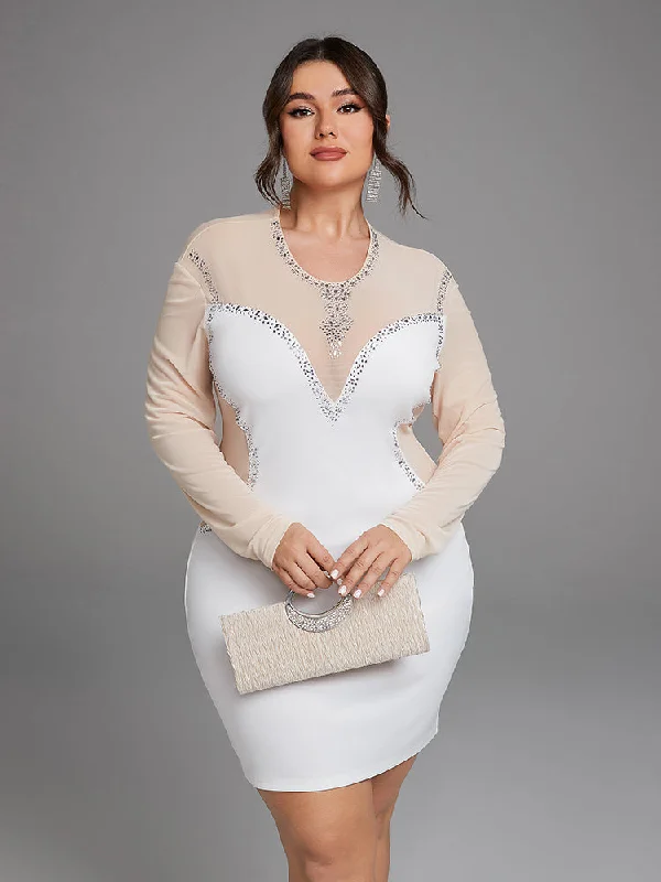 Contrast Mesh Rhinestone Detail Dress