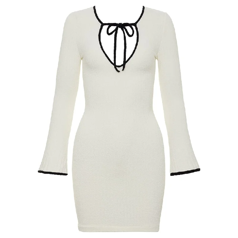 Cream (Black Binded) Terry Rib Sophia Dress