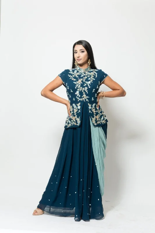 Blue Designer Drape Dress