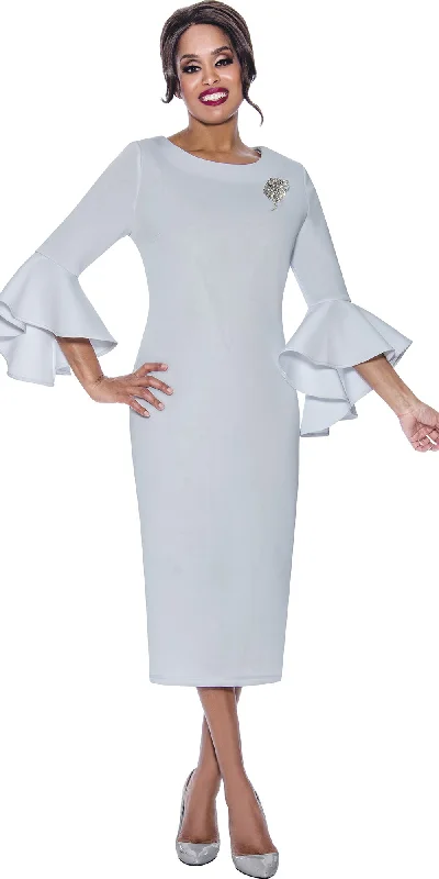 Dresses by Nubiano - 12081 - White - Bell Sleeve Dress with Brooch