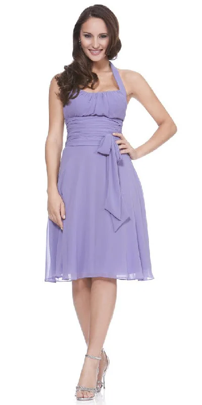 CLEARANCE - Halter Strap Lilac Chiffon Knee Length Dress With Bow (Size Large)