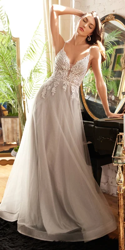 Ladivine CD874 Floor Length A-Line Tulle Gown Embellished Bodice