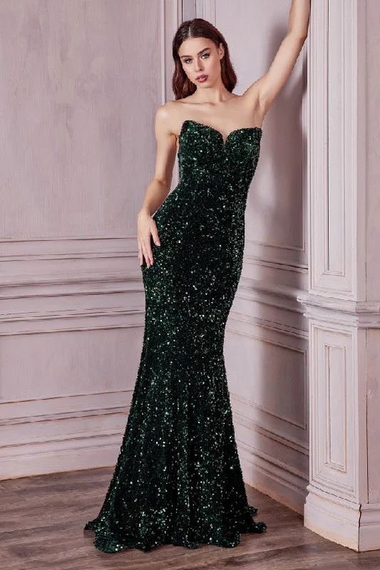 Ladivine CH151 Long Strapless Velvet Sequin Mermaid Formal Prom Dress Evening Gown