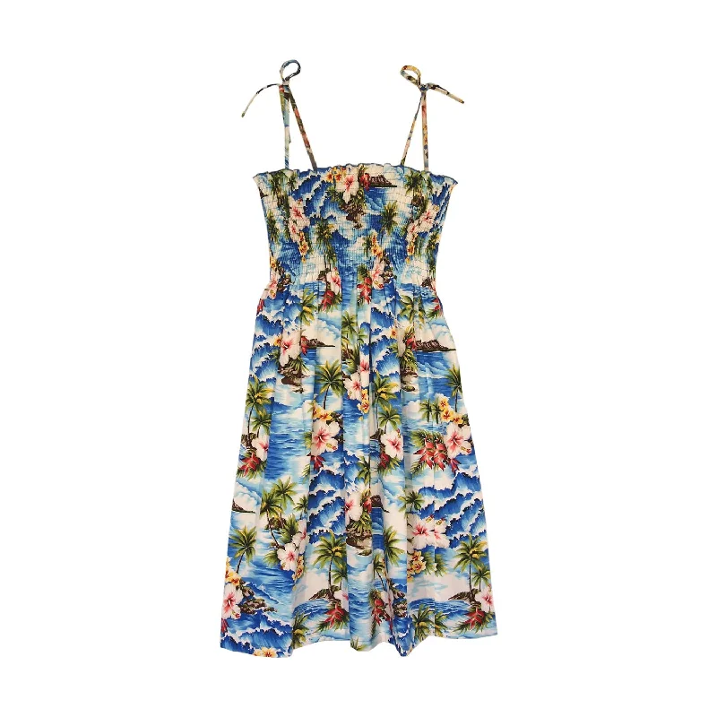 Lagoon Blue Short Hawaiian Smocked Sundress