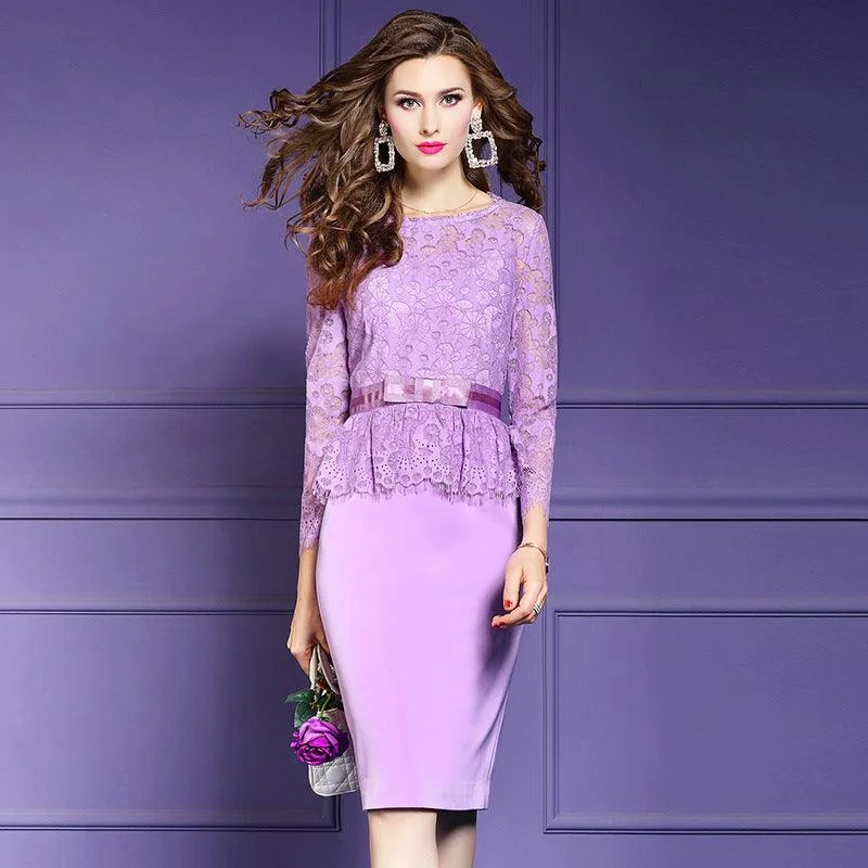 Lavender Ruffles Plus Size Vintage Lace Dress