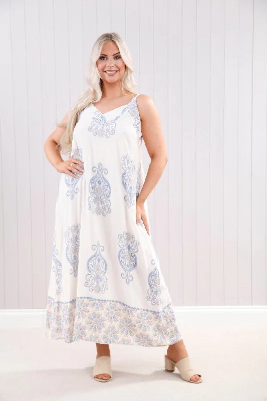 Lucia Damask Dress Blue