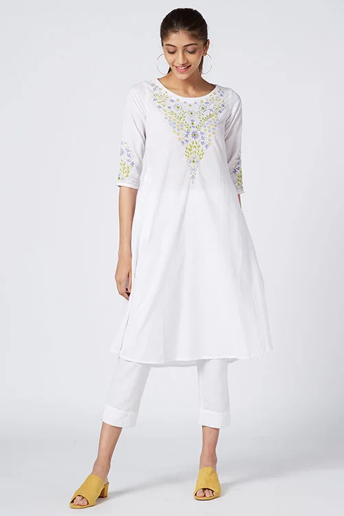 Okhai 'Serene Fragrance' Embroidered Cotton Cambric Dress