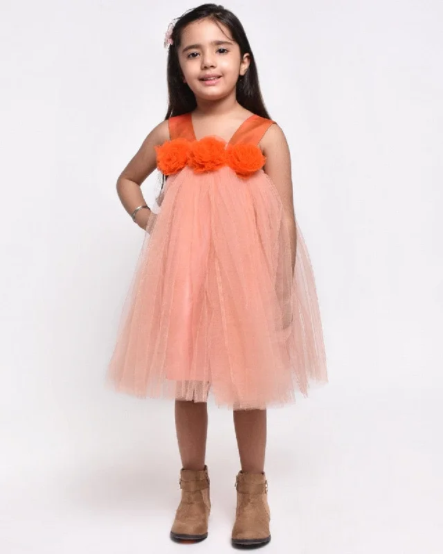 Pre-Order: Peach Flare Dress with orange flower