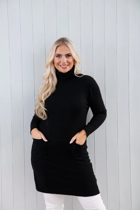 Pocket Knit Dress Black