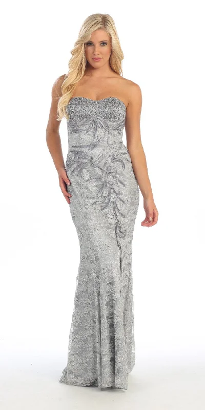 Celavie 3008 Lace Gown Long Strapless Beads