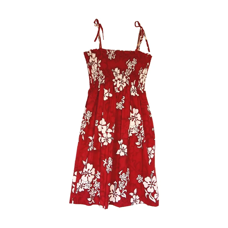 Seastar Red Short Hawaiian Smocked Sundress