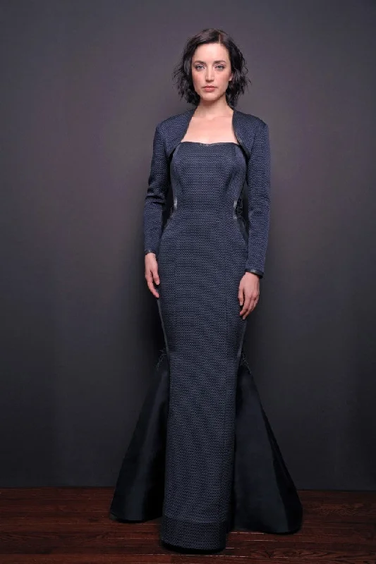 Silk-Pique Long Strapless Dress
