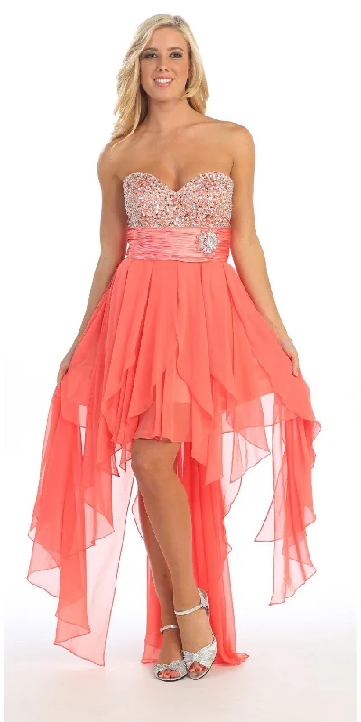 Celavie 3002 Strapless High-Low Dress Beads Asymmetrical Skirt