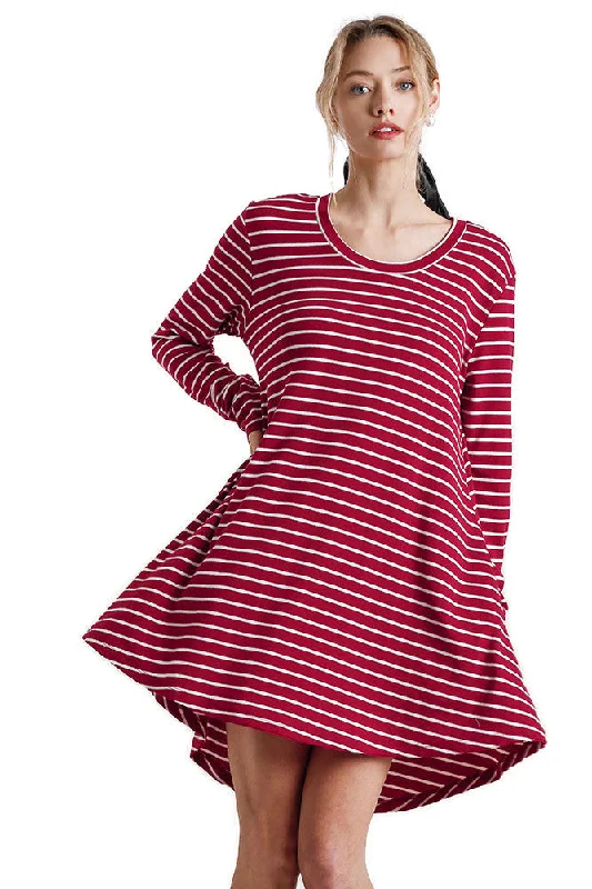 Striped Casual Dress, Red / White