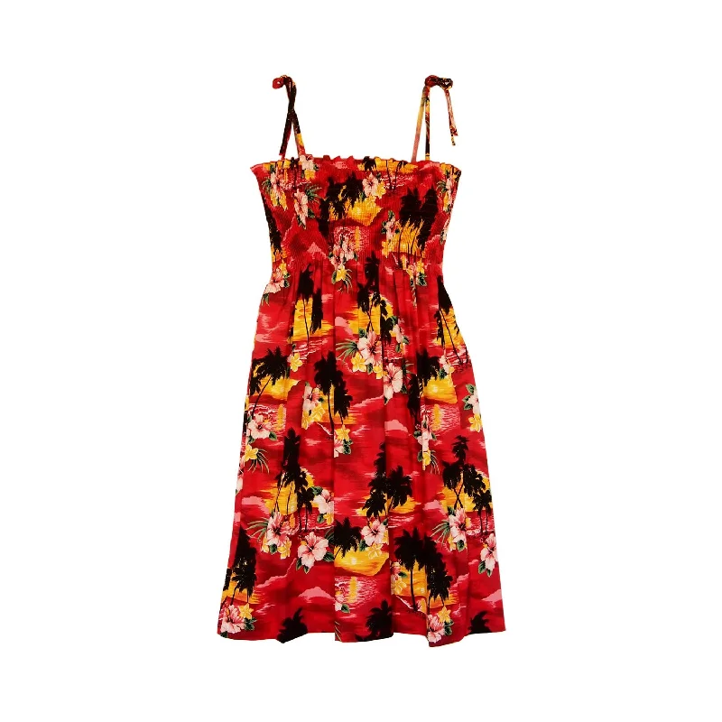 Sunburst Red Short Hawaiian Smocked Sundress