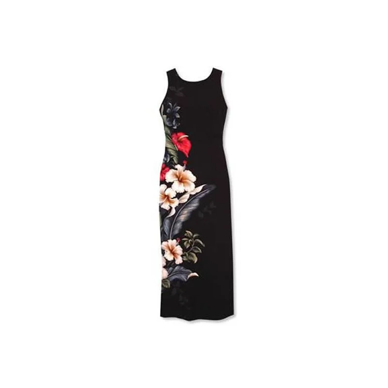 Sweetheart Black Long Hawaiian Tank Dress