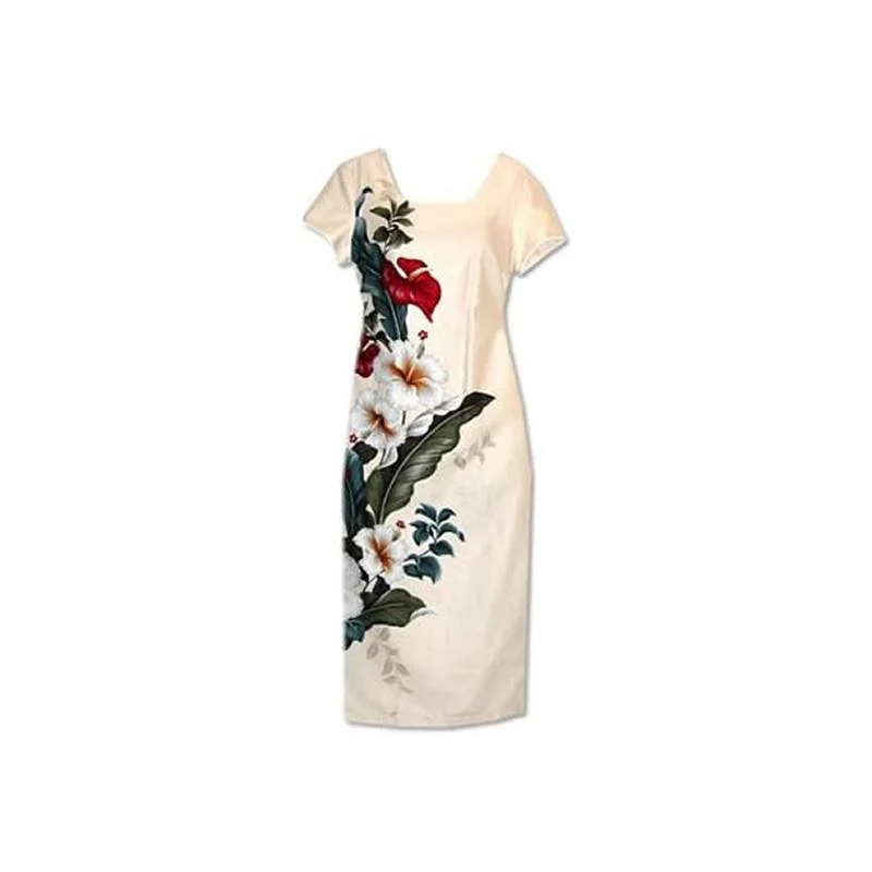 Sweetheart Cream Long Hawaiian Dress with Sleeves
