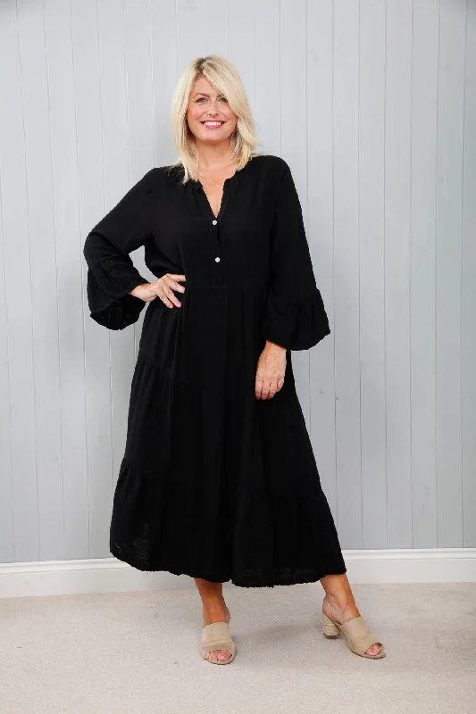 Thea Tiered Dress Black
