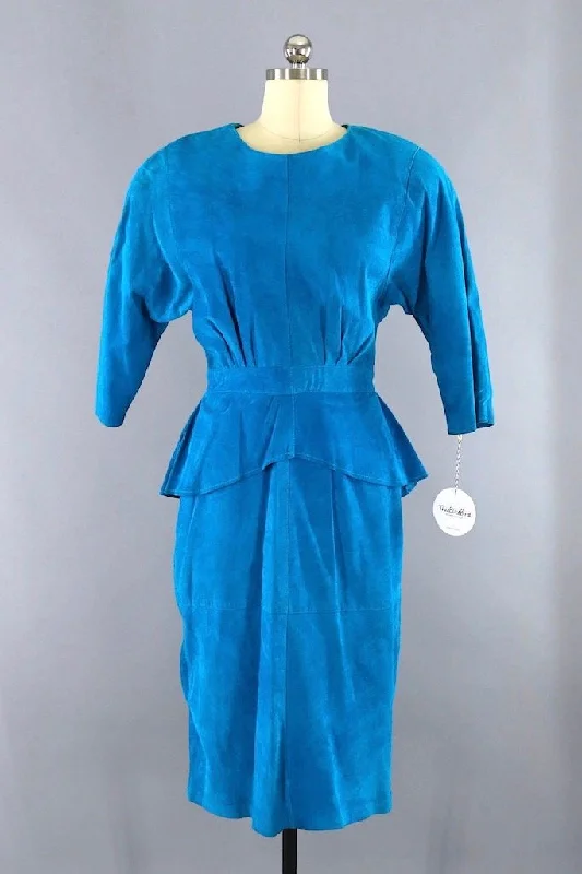 Vintage Blue Suede Peplum Dress