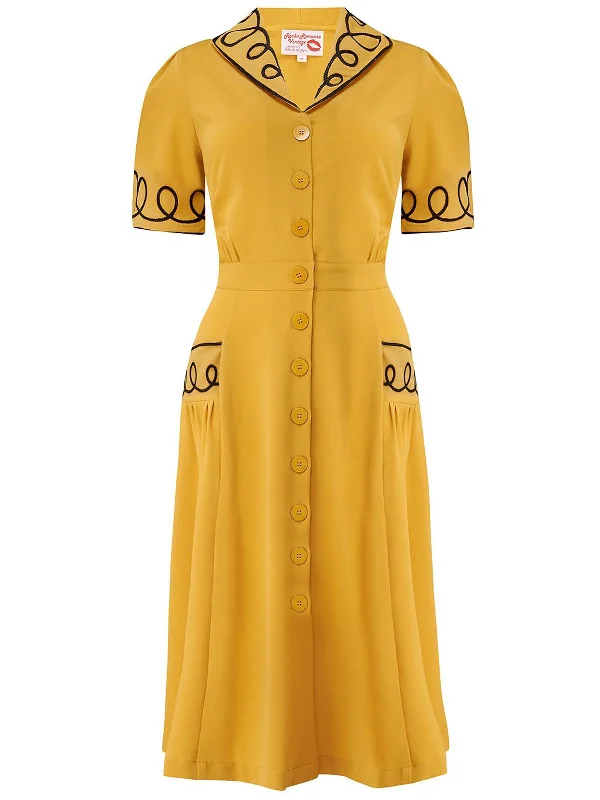 Vintage Style Mustard & Black Soutache Decor Dress