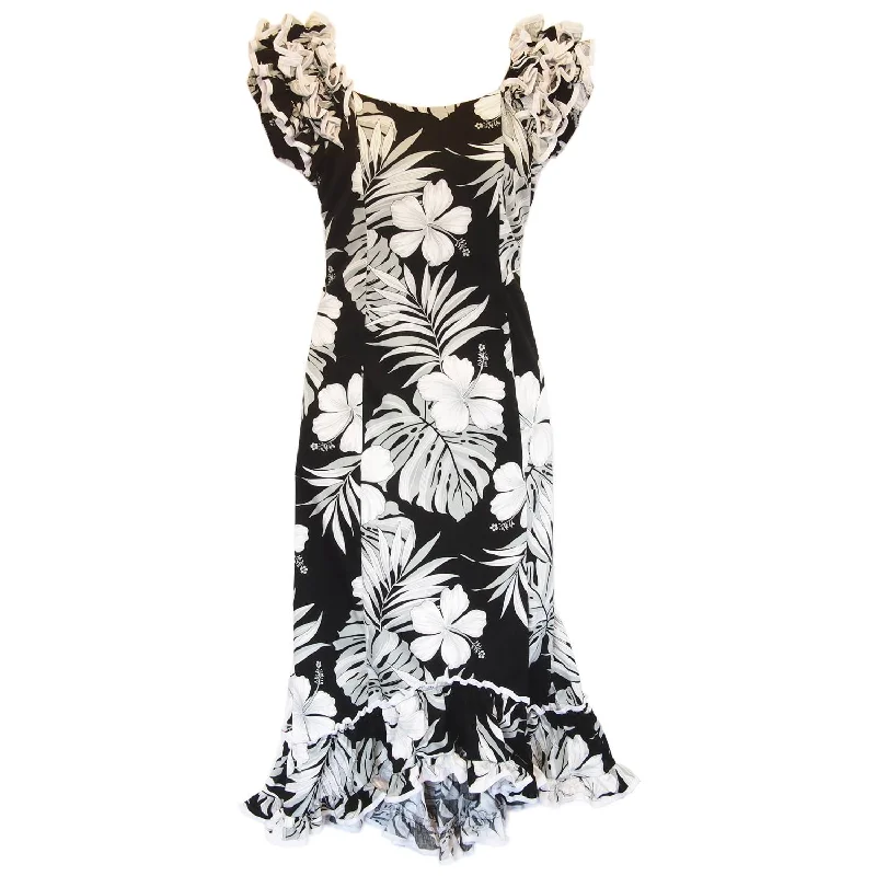 Waikiki Black Hawaiian Meaaloha Muumuu Dress with Sleeves