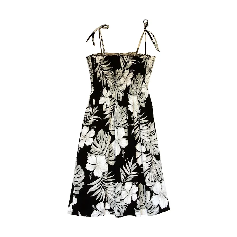 Waikiki Black Short Hawaiian Smocked Sundress
