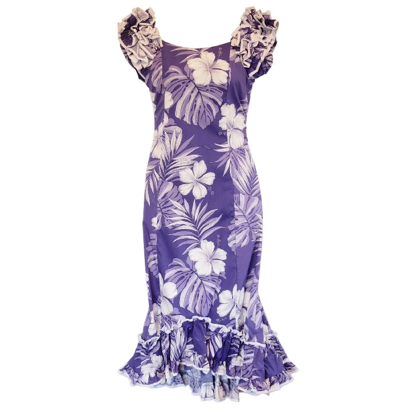 Waikiki Purple Hawaiian Meaaloha Muumuu Dress with Sleeves
