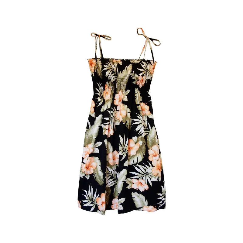 Waimea Black Short Hawaiian Smocked Sundress