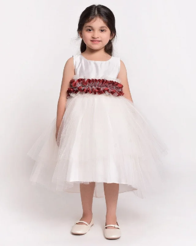 White Flare Dress with Maroon Belt