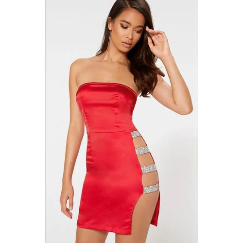 Wild Girl Sexy Sequined Side Slit Tube Top Women's Dresses