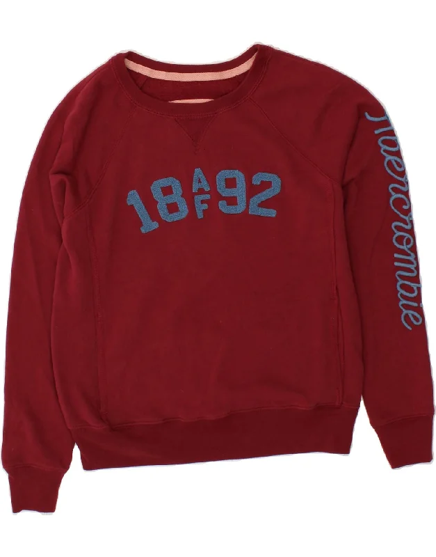 ABERCROMBIE & FITCH Womens Graphic Sweatshirt Jumper UK 14 Large Maroon Hoodie with Drawcord Adjustable Secure ABERCROMBIE & FITCH Womens Graphic Sweatshirt Jumper UK 14 Large Maroon Hoodie with Drawcord Adjustable Secure