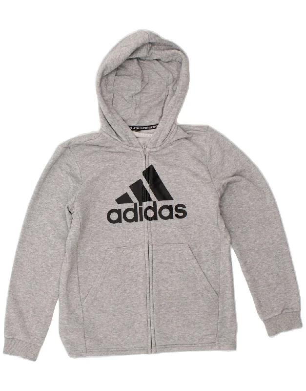 ADIDAS Boys Graphic Zip Hoodie Sweater 12-13 Years Grey Cotton Hoodie with Monochrome Minimalist Simple ADIDAS Boys Graphic Zip Hoodie Sweater 12-13 Years Grey Cotton Hoodie with Monochrome Minimalist Simple