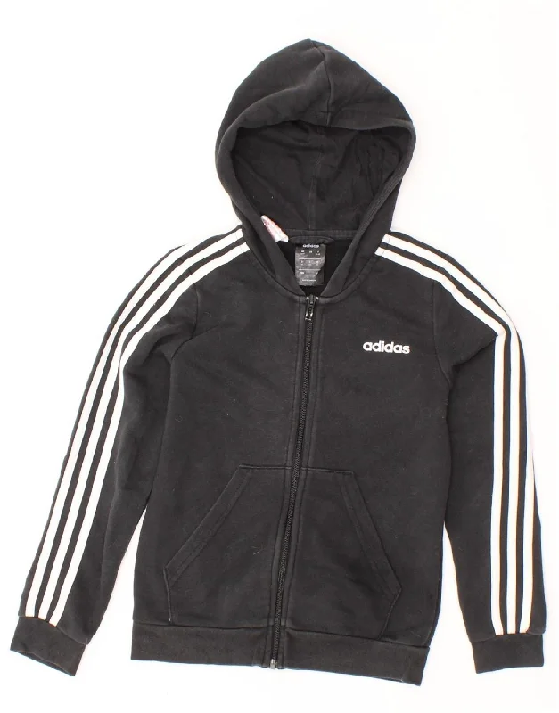 ADIDAS Boys Zip Hoodie Sweater 10-11 Years Black Cotton Hoodie with Toggle Buttons Decorative Unique