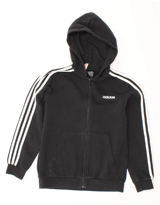 ADIDAS Boys Zip Hoodie Sweater 11-12 Years Black Cotton Hoodie with Frayed Bohemian Relaxed ADIDAS Boys Zip Hoodie Sweater 11-12 Years Black Cotton Hoodie with Frayed Bohemian Relaxed
