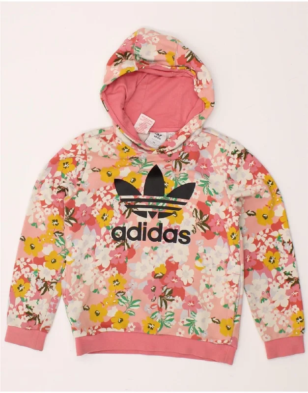 ADIDAS Girls Graphic Hoodie Jumper 9-10 Years Pink Floral Cotton Hoodie with Relaxed Fit Easy Casual ADIDAS Girls Graphic Hoodie Jumper 9-10 Years Pink Floral Cotton Hoodie with Relaxed Fit Easy Casual