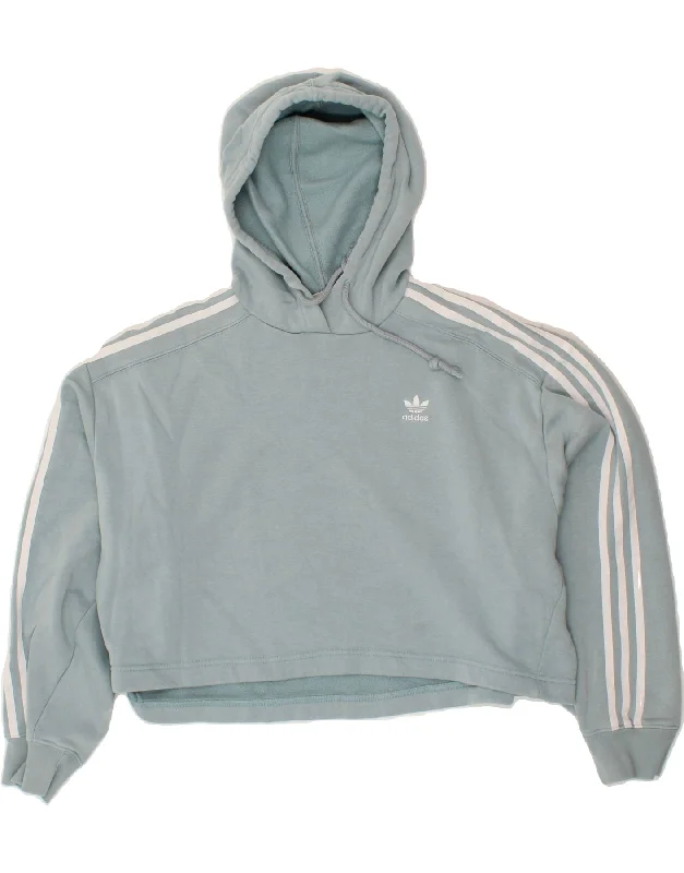 ADIDAS Womens Oversized Crop Hoodie Jumper UK 16 Large Blue Cotton Hoodie with Slit Hem Functional Movement ADIDAS Womens Oversized Crop Hoodie Jumper UK 16 Large Blue Cotton Hoodie with Slit Hem Functional Movement