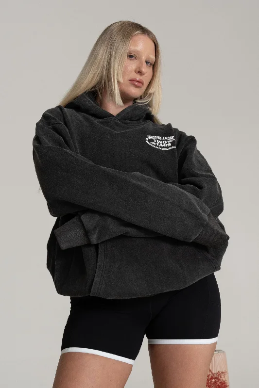 AW23 Team Hoodie - Washed Black Hoodie with Cropped Fit Short Trendy