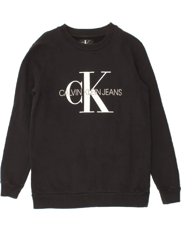 CALVIN KLEIN JEANS Womens Graphic Sweatshirt Jumper UK 6 XS Black Cotton Hoodie with Lining Warm Insulated CALVIN KLEIN JEANS Womens Graphic Sweatshirt Jumper UK 6 XS Black Cotton Hoodie with Lining Warm Insulated