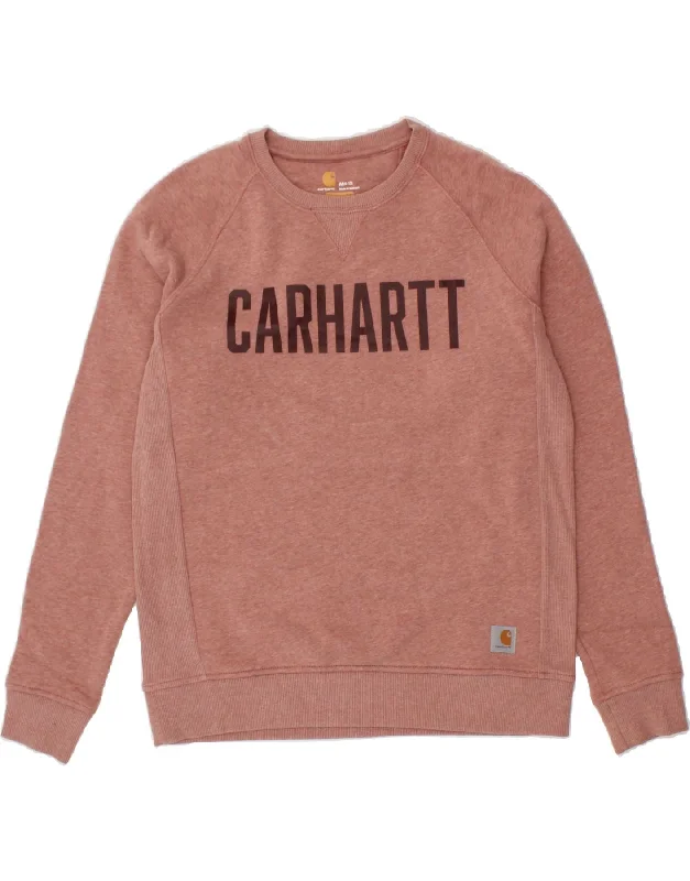 CARHARTT Womens Relaxed Fit Graphic Sweatshirt Jumper US 8 Medium Maroon Hoodie with Rolled Sleeves Casual Relaxed CARHARTT Womens Relaxed Fit Graphic Sweatshirt Jumper US 8 Medium Maroon Hoodie with Rolled Sleeves Casual Relaxed