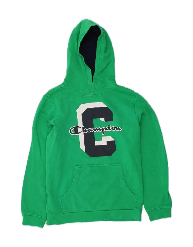 CHAMPION Boys Graphic Hoodie Jumper 11-12 Years Large Green Hoodie with Hem Fringe Bohemian Relaxed CHAMPION Boys Graphic Hoodie Jumper 11-12 Years Large Green Hoodie with Hem Fringe Bohemian Relaxed