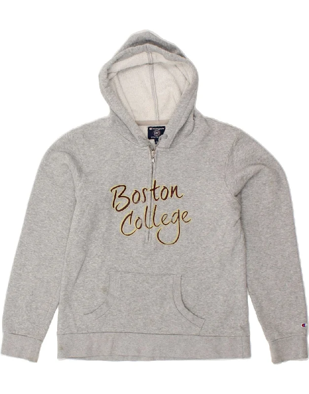 CHAMPION Womens Boston College Zip Neck Hoodie Jumper UK 14 Large Grey Hoodie with Ribbed Neckline Snug Warm CHAMPION Womens Boston College Zip Neck Hoodie Jumper UK 14 Large Grey Hoodie with Ribbed Neckline Snug Warm