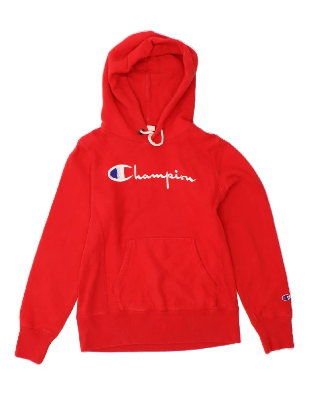 CHAMPION Womens Graphic Hoodie Jumper UK 10 Small Red Cotton Hoodie with Tie-Dye Psychedelic Retro CHAMPION Womens Graphic Hoodie Jumper UK 10 Small Red Cotton Hoodie with Tie-Dye Psychedelic Retro