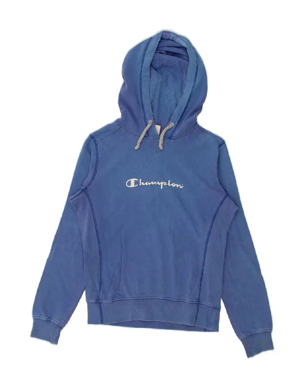 CHAMPION Womens Rochester Graphic Hoodie Jumper UK 14 Medium Blue Hoodie with Strings Custom Fit Adjustable CHAMPION Womens Rochester Graphic Hoodie Jumper UK 14 Medium Blue Hoodie with Strings Custom Fit Adjustable