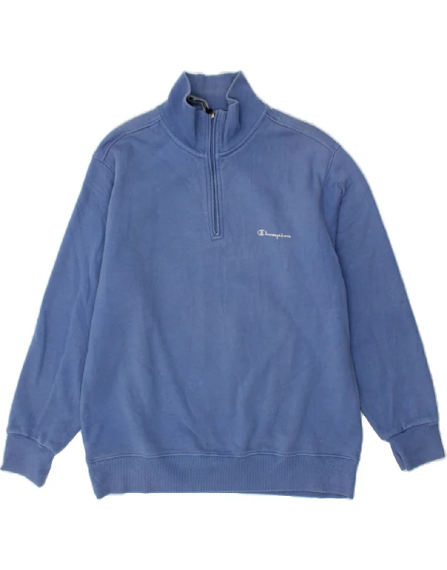 CHAMPION Womens Zip Neck Sweatshirt Jumper UK 16 Large Blue Cotton Hoodie with Frayed Bohemian Relaxed CHAMPION Womens Zip Neck Sweatshirt Jumper UK 16 Large Blue Cotton Hoodie with Frayed Bohemian Relaxed