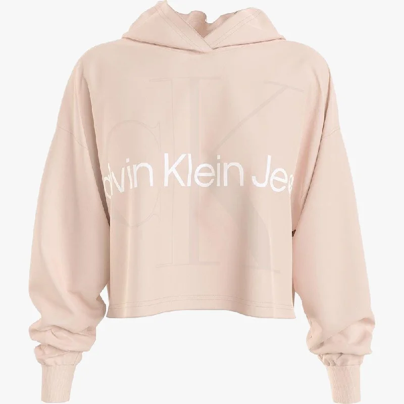 Ck Womens Glossy Monogram Hoodie Blush Hoodie with Zipper Placket Modern Functional